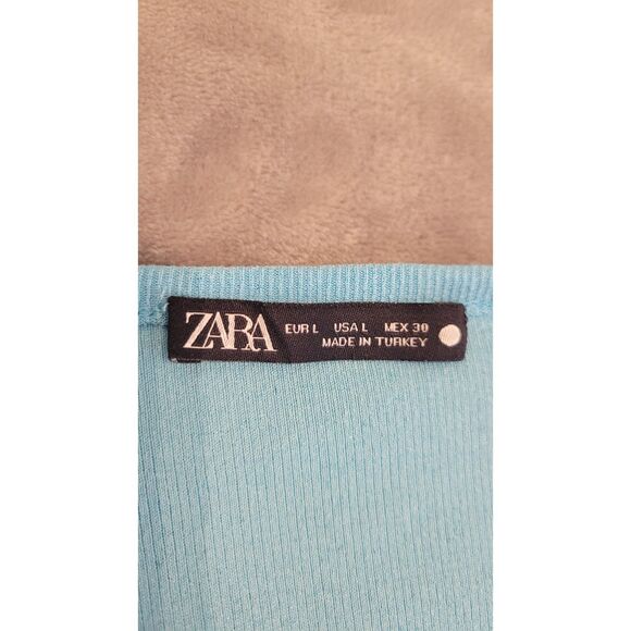 Zara Blue Ribbed Knit Ruched Button Cardigan Crop Top Shirt - Picture 3 of 3